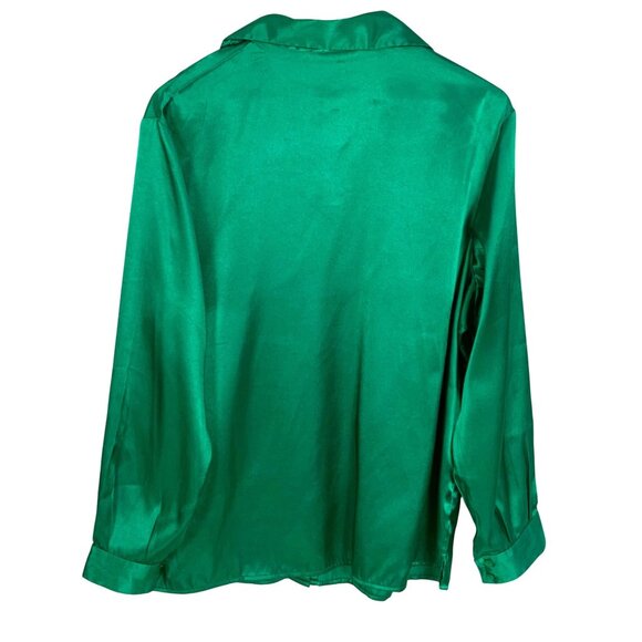 Women’s Green Satin Blouse Long Sleeve Party Formal Button-Up Size 18 Date - Picture 5 of 10